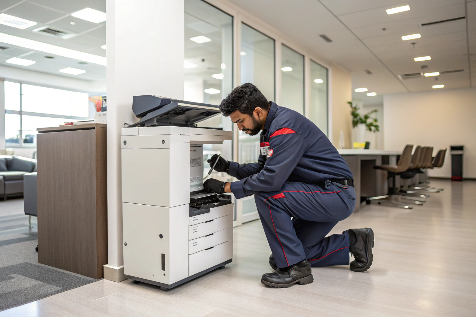 VVCopiers technician servicing a copier